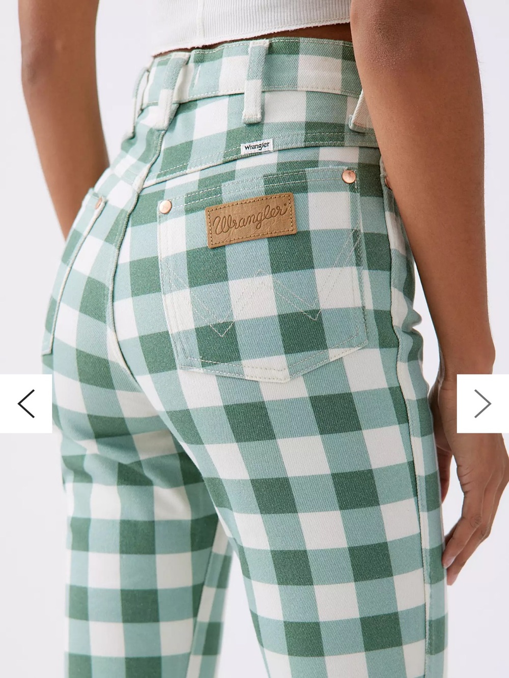 Wrangler Green & White Gingham Cropped Flare Pants - Picture 3 of 7